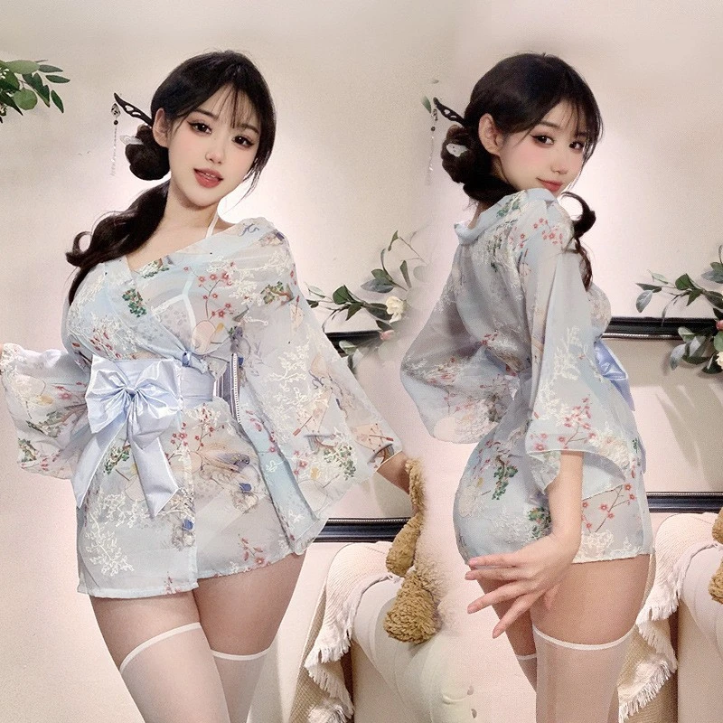 2025新款夏季私房日系和服穿搭少女印花开襟浴袍纯欲睡裙女