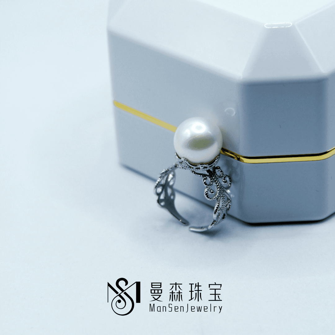 天然淡水11-12mm珍珠复古宫廷风开口可调节指圈戒指指环简约百搭