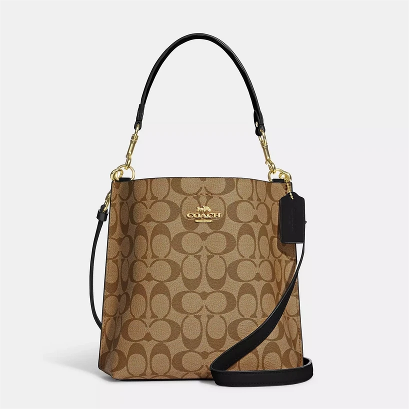 COACH/蔻驰Mollie22 卡其色 老花 单肩水桶包