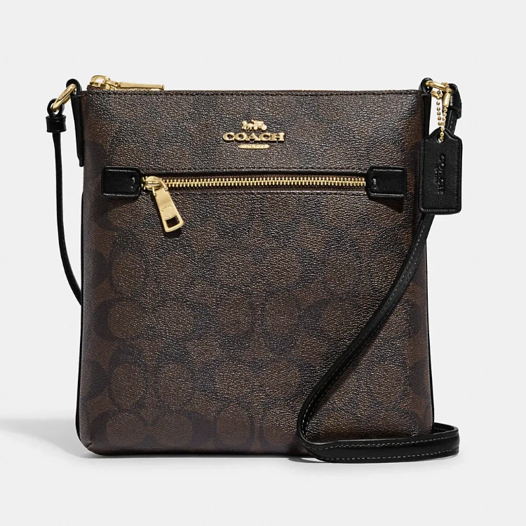 COACH/蔻驰Rowan系列时尚黑色棕色经典老花斜挎单肩迷你邮差包