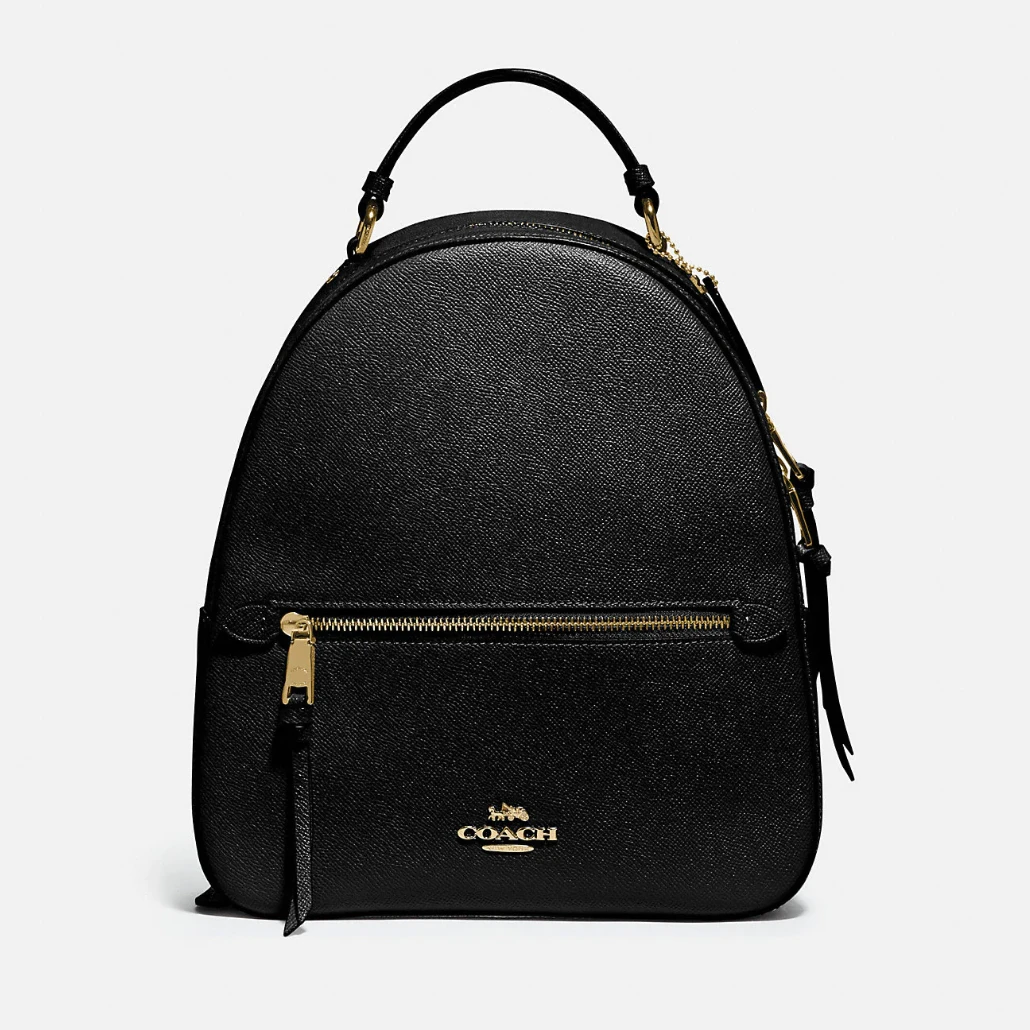 COACH/蔻驰Jordyn系列时尚休闲轻奢黑色牛皮经典金色logo双肩包
