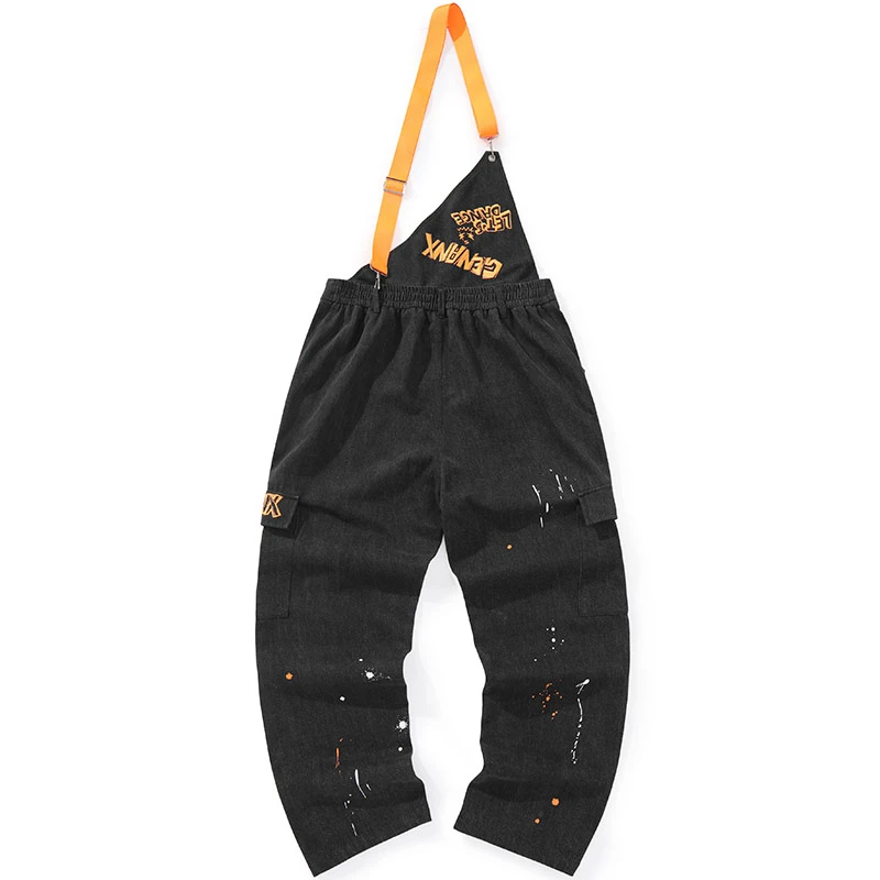 GENANX国潮男女背带牛仔裤喷漆印花绣花街头嘻哈潮流牛仔裤 P339