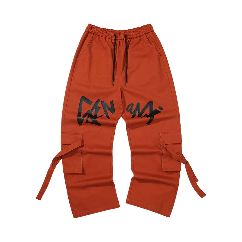GENANX闪电潮牌冬季工装阔腿裤LOGO印花宽松直筒纯棉休闲裤 LP712