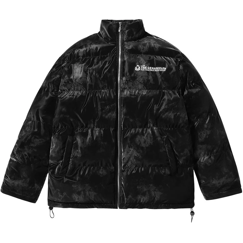 GENANX闪电潮牌情侣雪山PU字母印花保暖白鸭绒宽松立领时尚羽绒服
