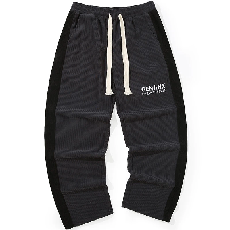 GENANX闪电潮牌字母绣花弹力腰灯芯绒宽松直筒休闲裤男士 LP693