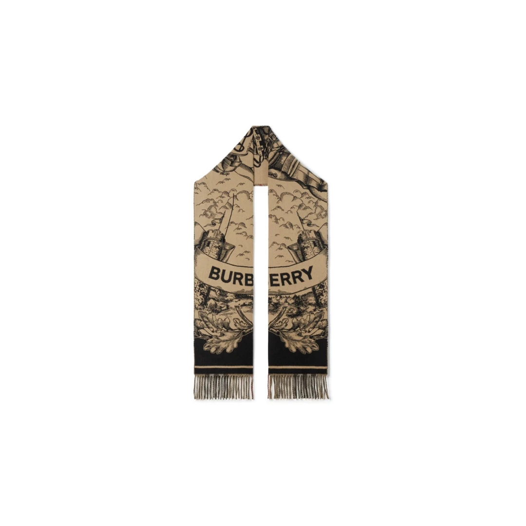 未使用 BURBERRY/博柏利 双面两用骑士徽标羊绒围巾（无盒）