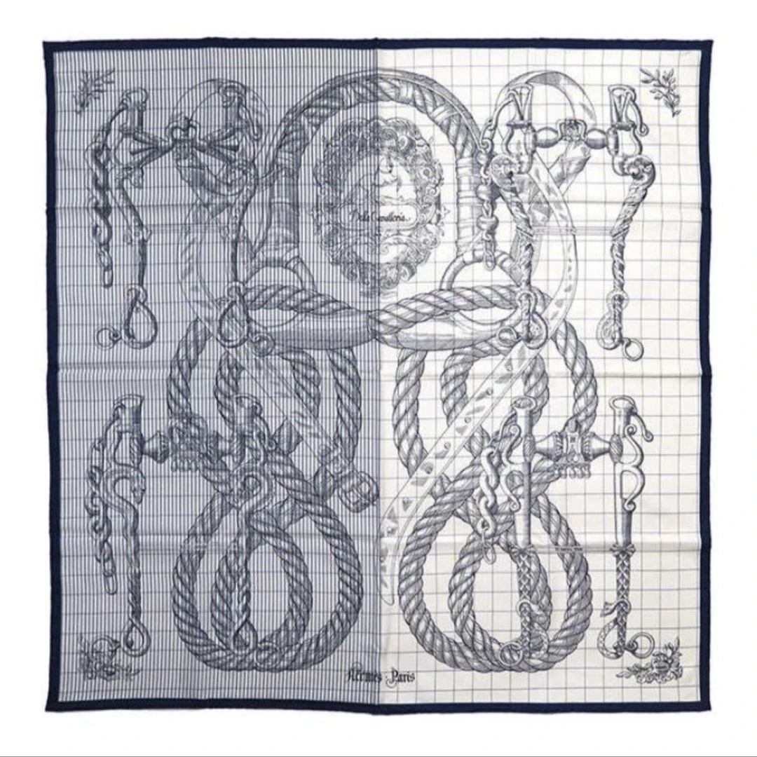 全新未使用 Hermes/爱马仕 丝巾90*90华丽的缰绳