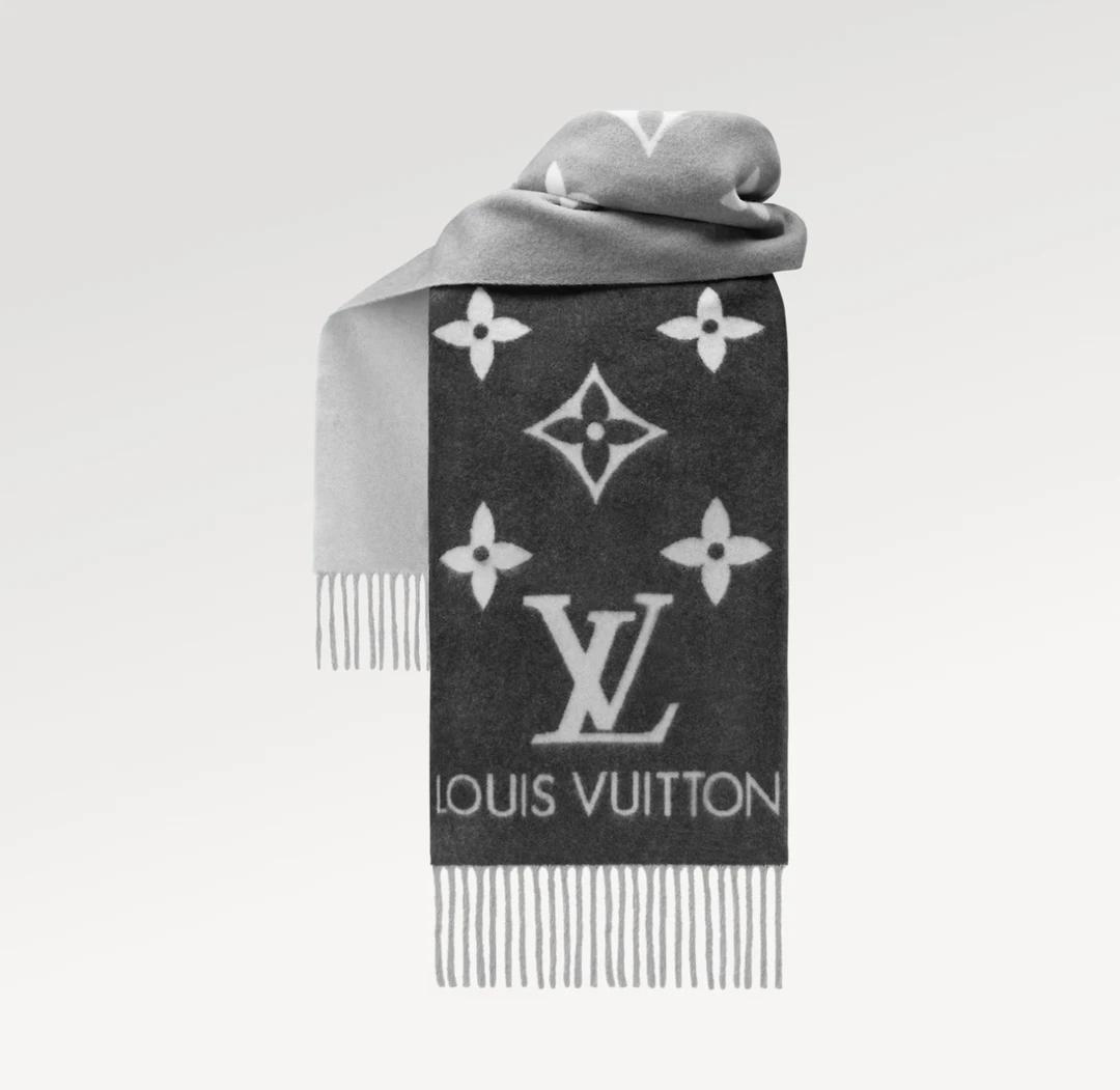 未使用 LouisVuitton/路易威登 双色渐变流苏羊绒围巾（无盒）