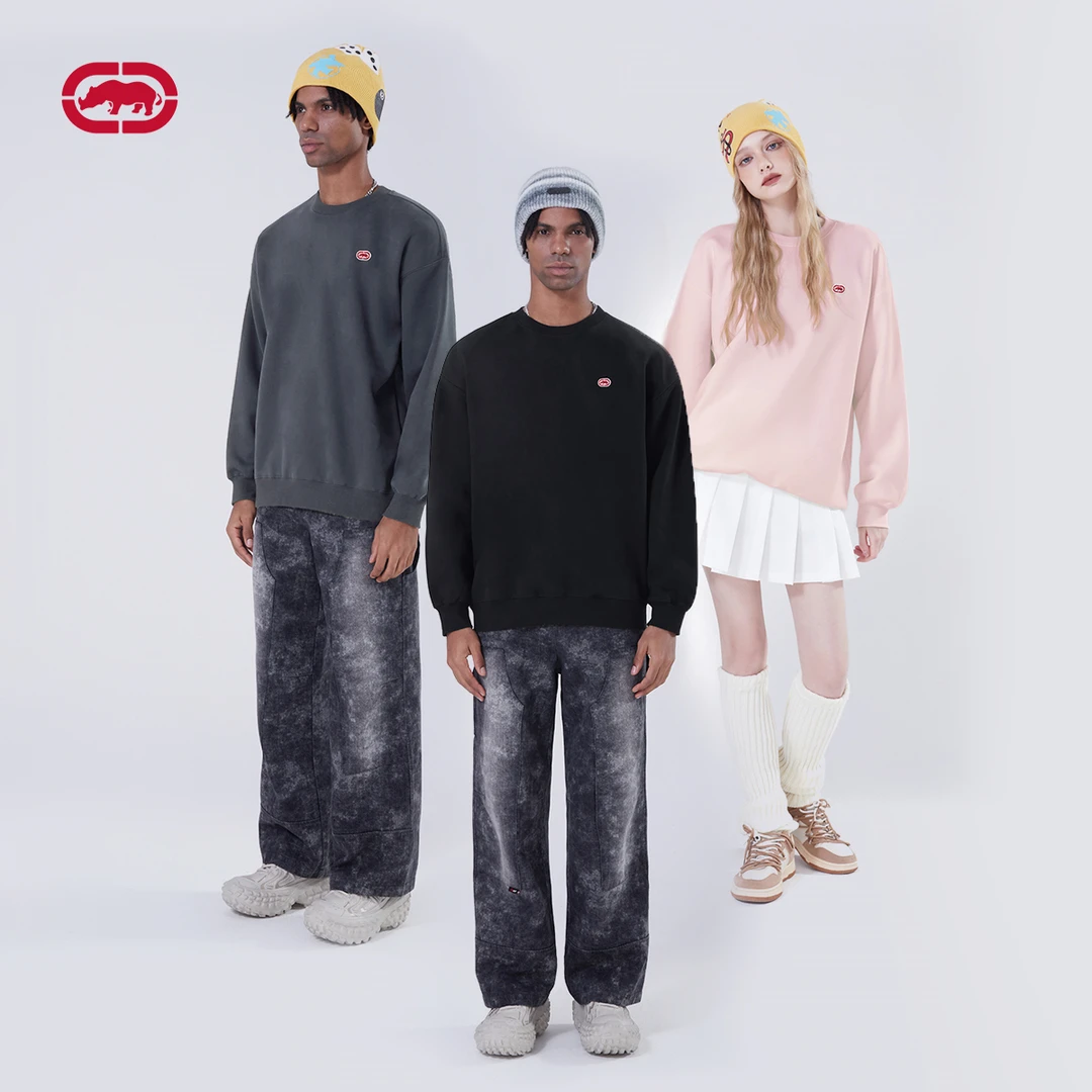 ecko24年冬季Ecko新款胸前千立体绣花抗皱耐洗圆领宽松情侣卫衣