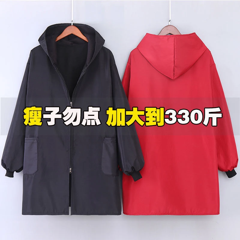 胖子罩衣男工作新款加绒加厚冬女加肥大码围裙长袖外穿洋气工作服