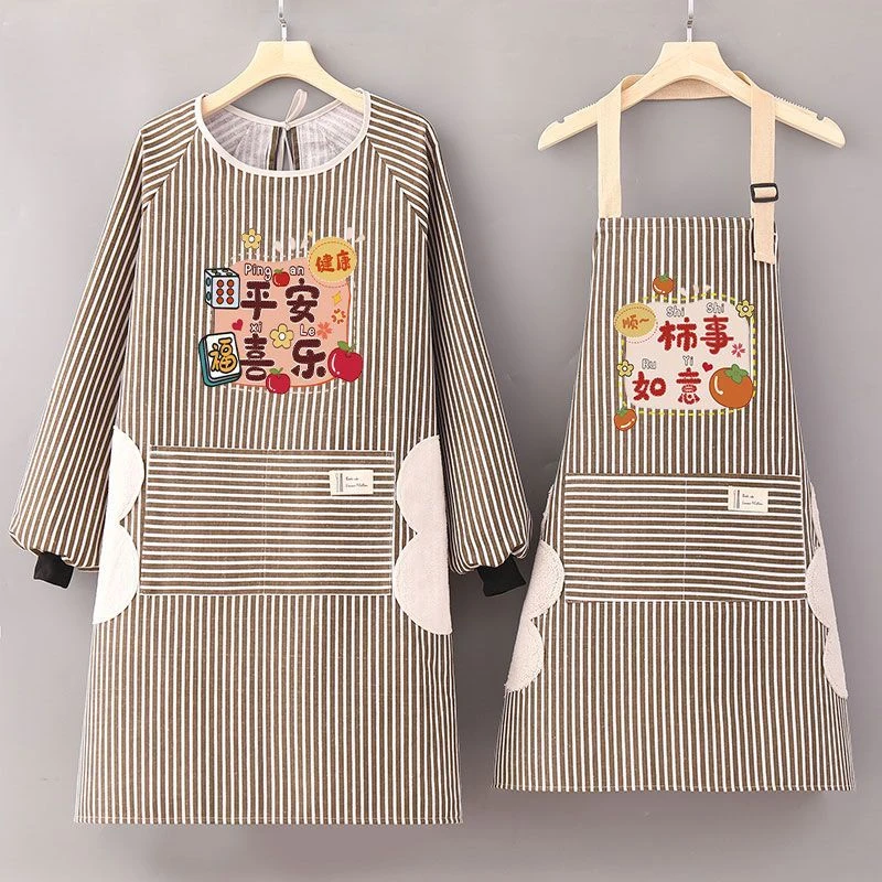 棉布罩衣女透气新款长袖围裙厨房家用纯棉薄款围腰韩版上班工作服