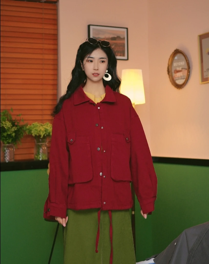 复古港风女短款宽松时尚韩版休闲外套百搭气质
