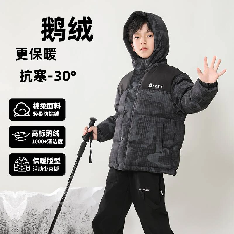 5087冬季鹅绒男女童迷彩羽绒服加厚2024新款冬装中童大童儿童外套