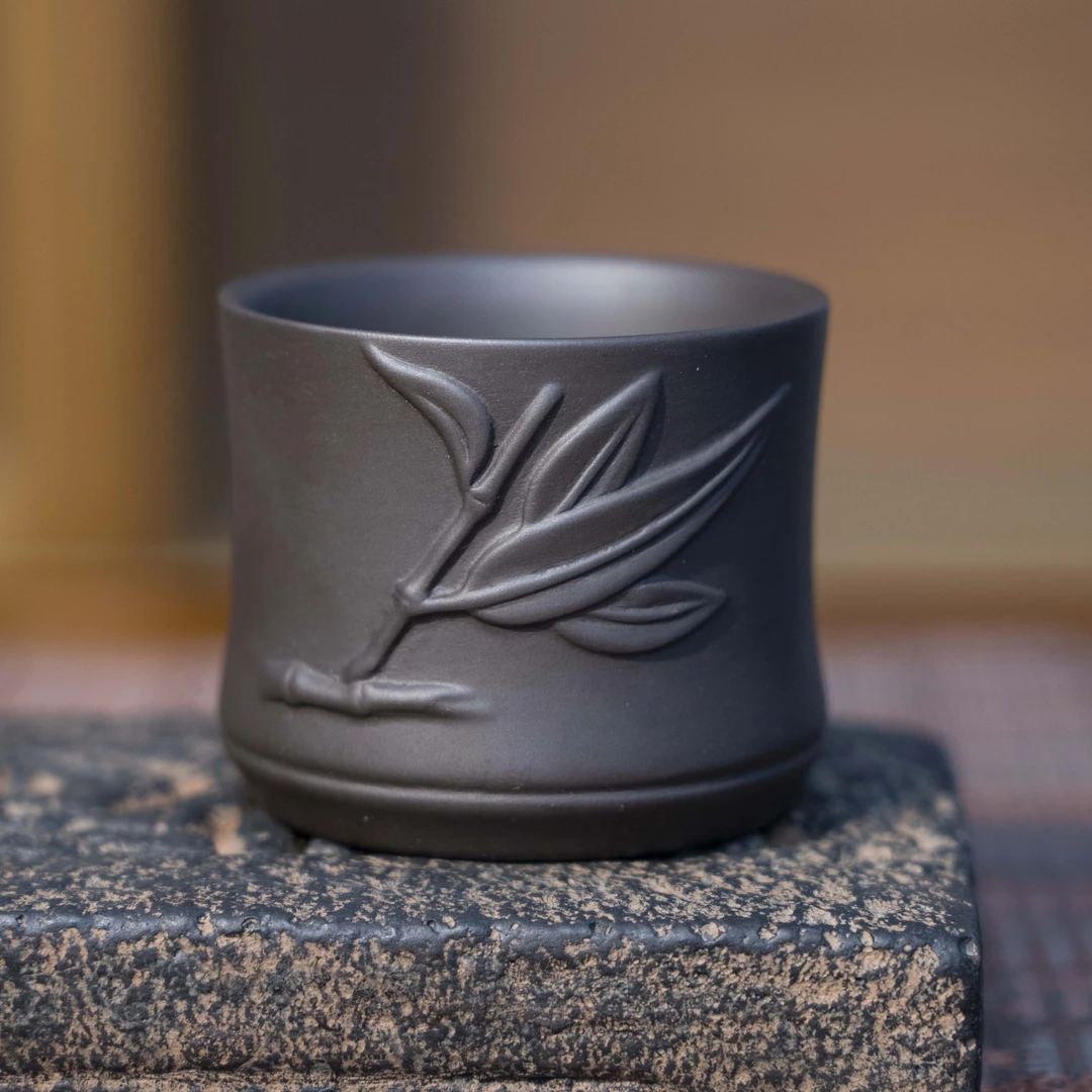 紫砂浮雕竹节主人杯个人杯品茗杯-120毫升-E225