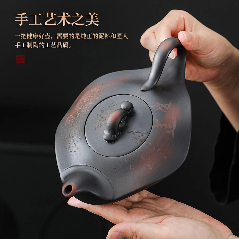 手工紫陶水云间爱莲仿生荷花器型大容量纯手工陶瓷家用办公室