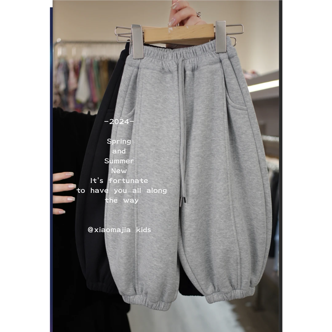 儿童秋冬季新款运动一体绒卫裤D-2982韩版宽松束脚休闲裤