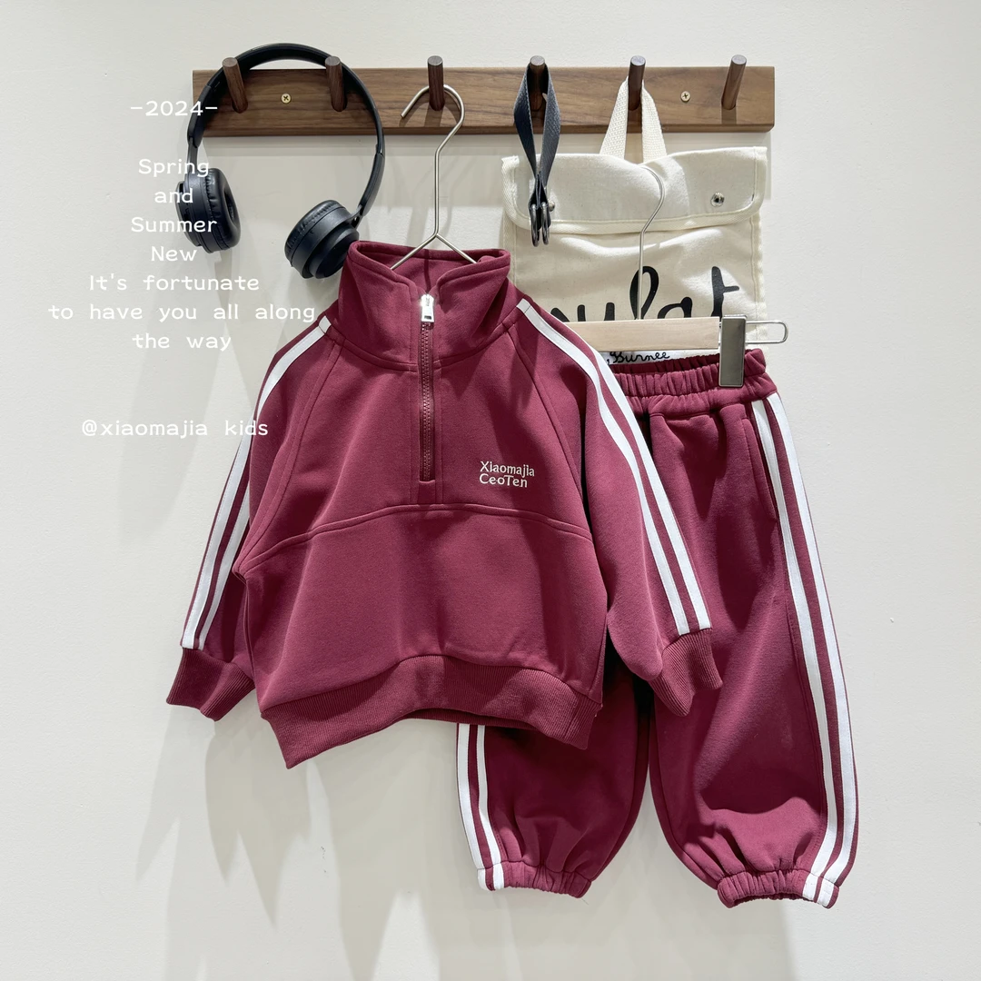 秋款儿童运动套头套装D-3112简约时尚百搭韩版休闲两件套男女童