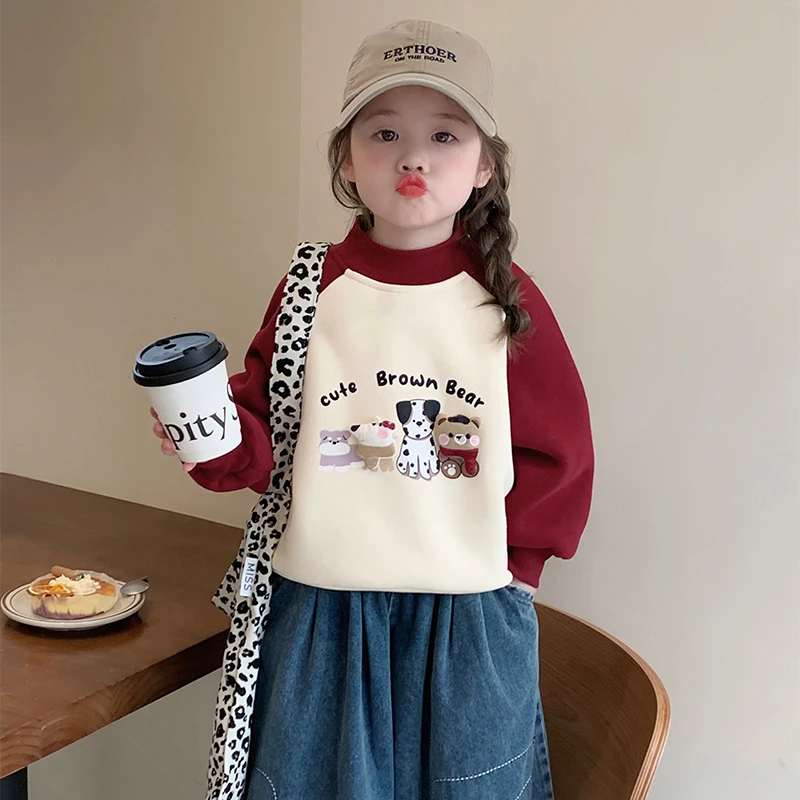 女童冬季运动卫衣儿童洋气加绒加厚上衣女孩2024新款宝宝时尚冬装