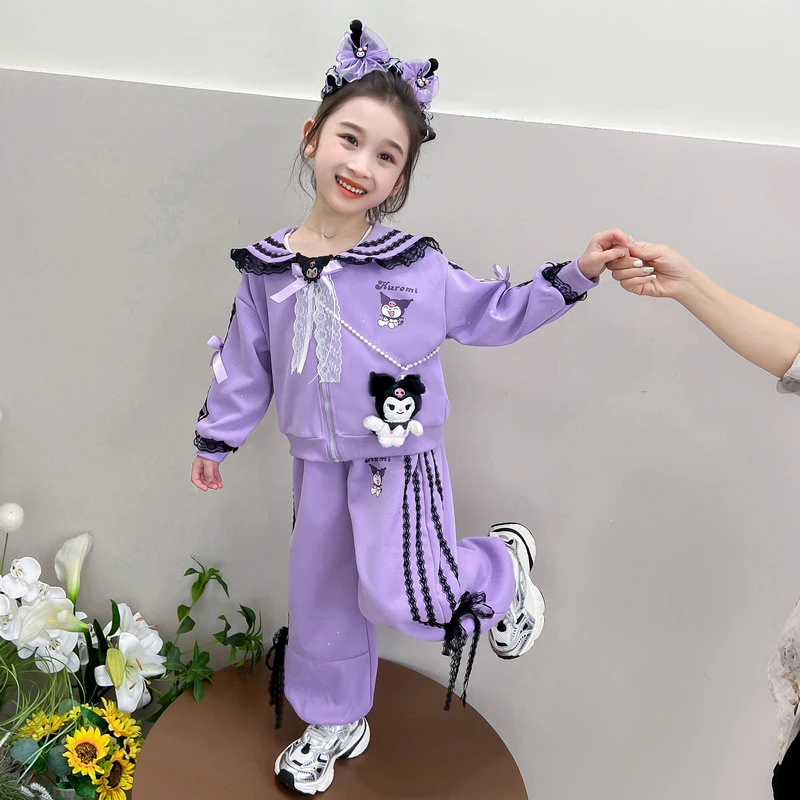 女童秋冬装加绒加厚库洛米套装洋气2025新款时尚运动春秋儿童女孩