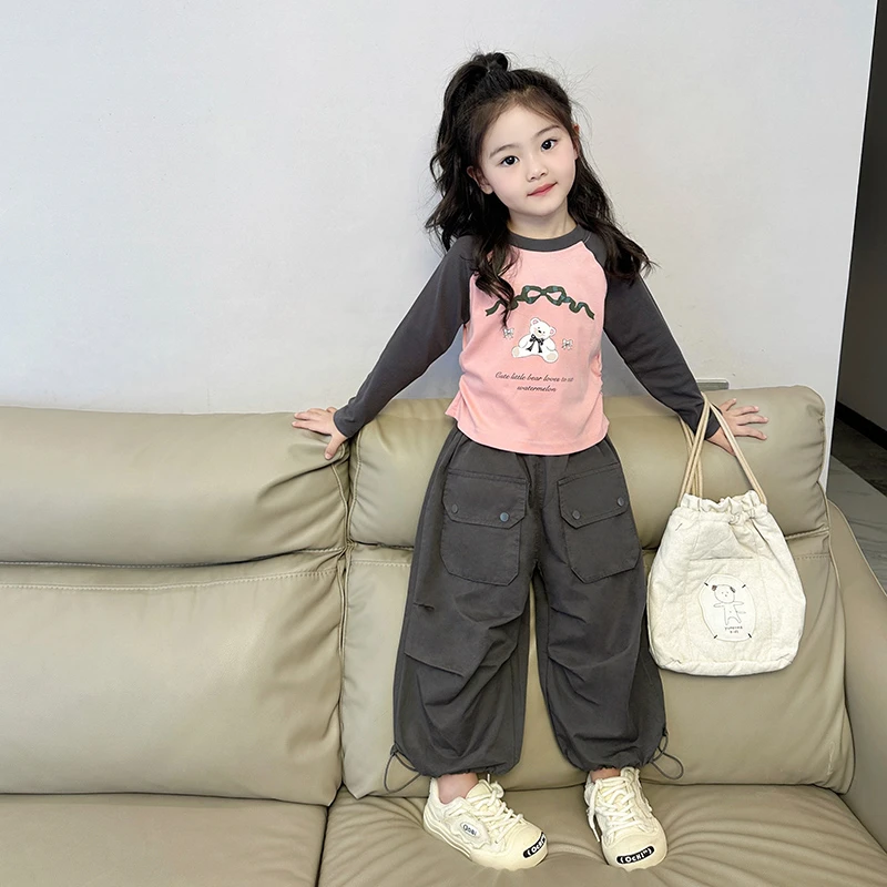 女童秋装套装2025新款洋气时髦儿童宝宝秋季休闲宽松工装裤两件套
