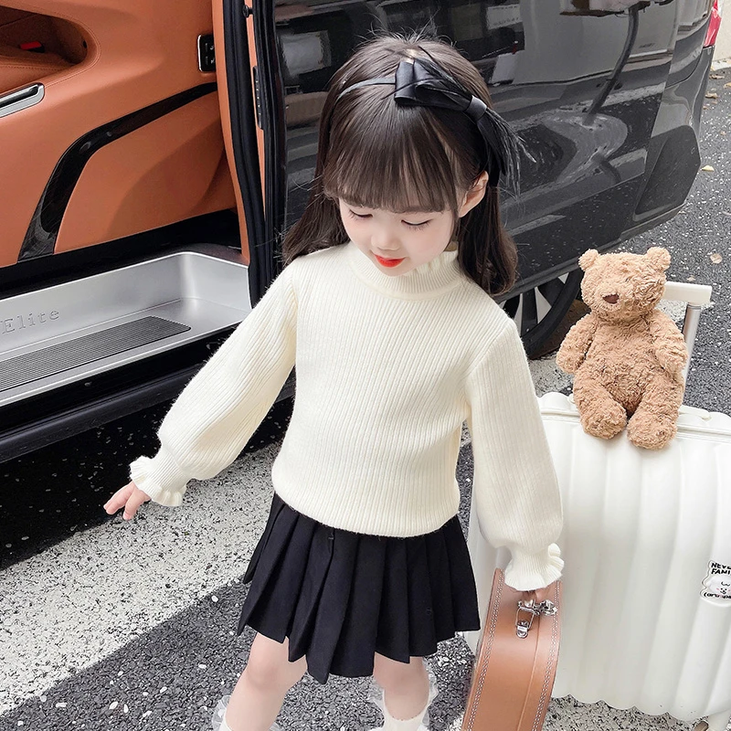 女童木耳边打底衫儿童加厚针织衫小女孩毛衣2023新款冬季线衣宝宝