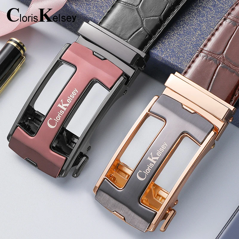 高档男士鳄鱼纹真皮自动扣皮带