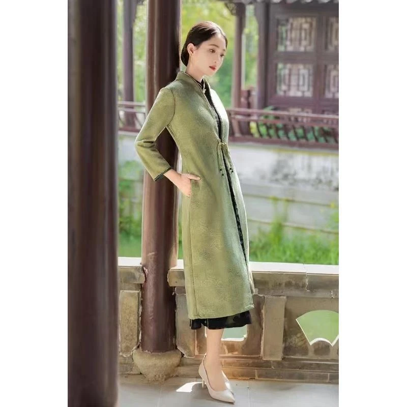 A102396,秋冬新款复古气质新中式国风旗袍外搭,衣长120左右