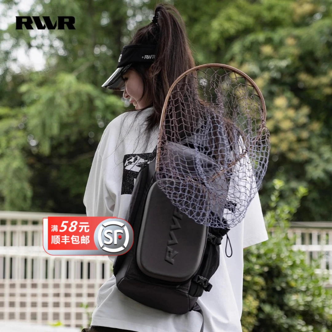 23新款RVVR路亚包可插抄网多功能单肩斜挎包气垫背带硬壳包防水包