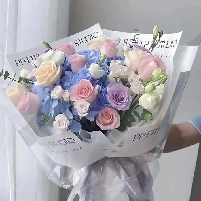 【灿蓝彩虹】蓝色绣球+11朵混搭花束生日鲜花同城花店小时达鲜花