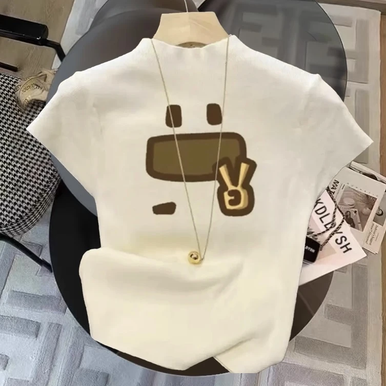 2025新款半高领正肩短袖t恤女修身显瘦夏季辣妹打底衫半袖上衣ins