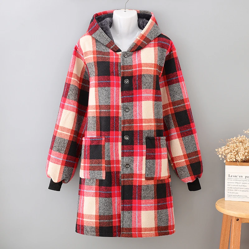 冬季加厚加绒罩衣外套系扣正穿衣保暖柔软舒适成人长袖围裙工作服