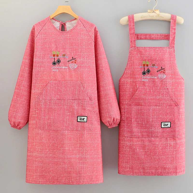 新款长袖罩衣女围裙家用厨房做饭可爱时尚帆布透气漂亮工作服围腰