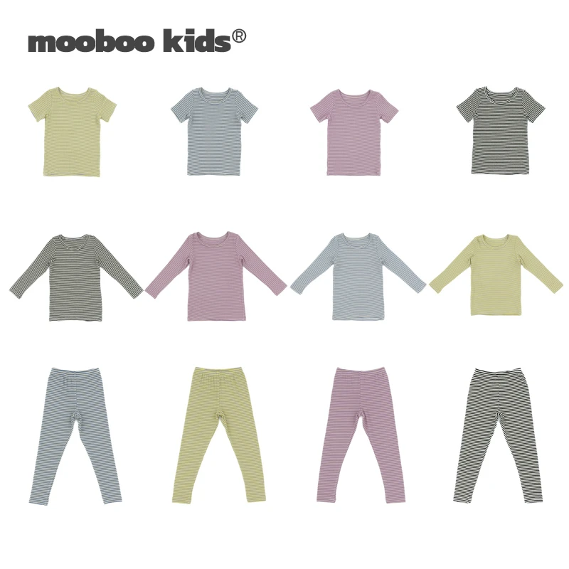 墨宝童装 MoobooKids_春夏软糯高弹色织坑条睡衣内衣家居服套装
