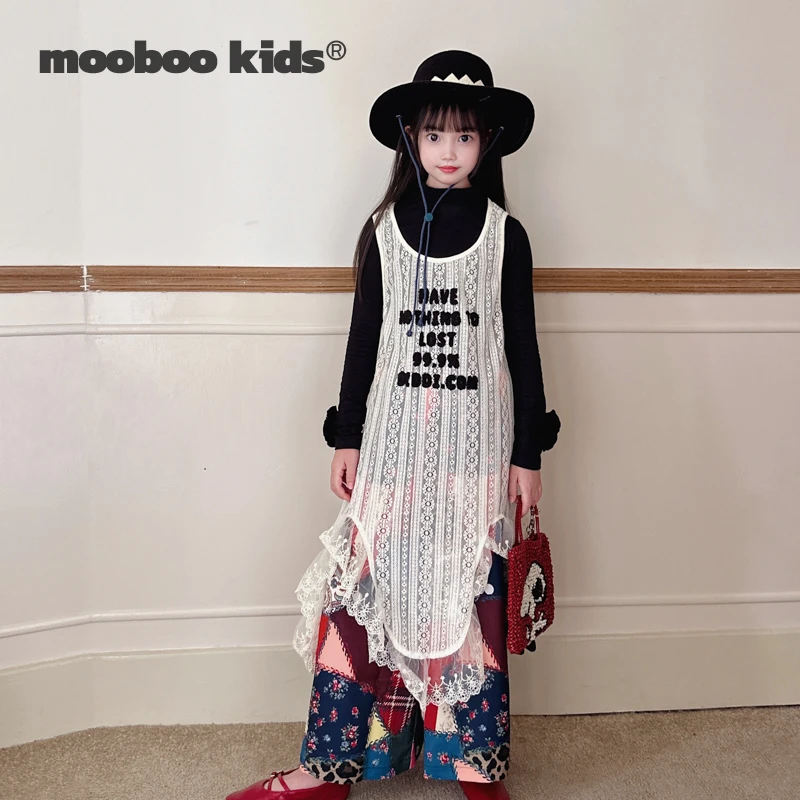 墨宝童装MoobooKids_混搭单品王，蕾丝毛巾绣字母蕾丝背心裙