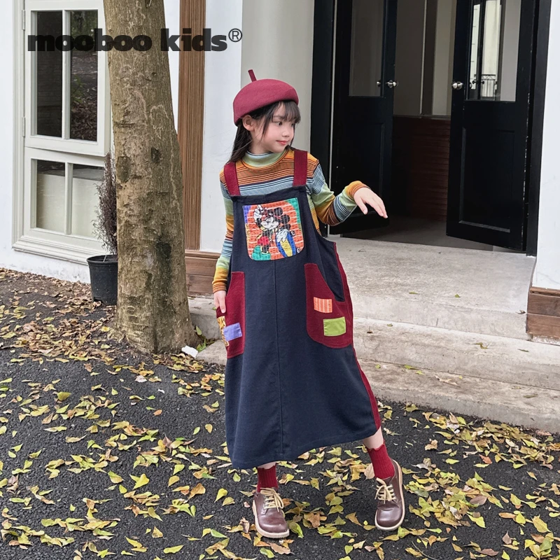 墨宝童装 MoobooKids_撞色米奇背带裙+彩条高领打底「失序混搭」