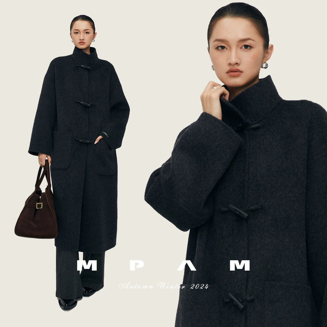 MPAM木质牛角扣长款大衣女廓形显瘦智性风双面呢外套1388