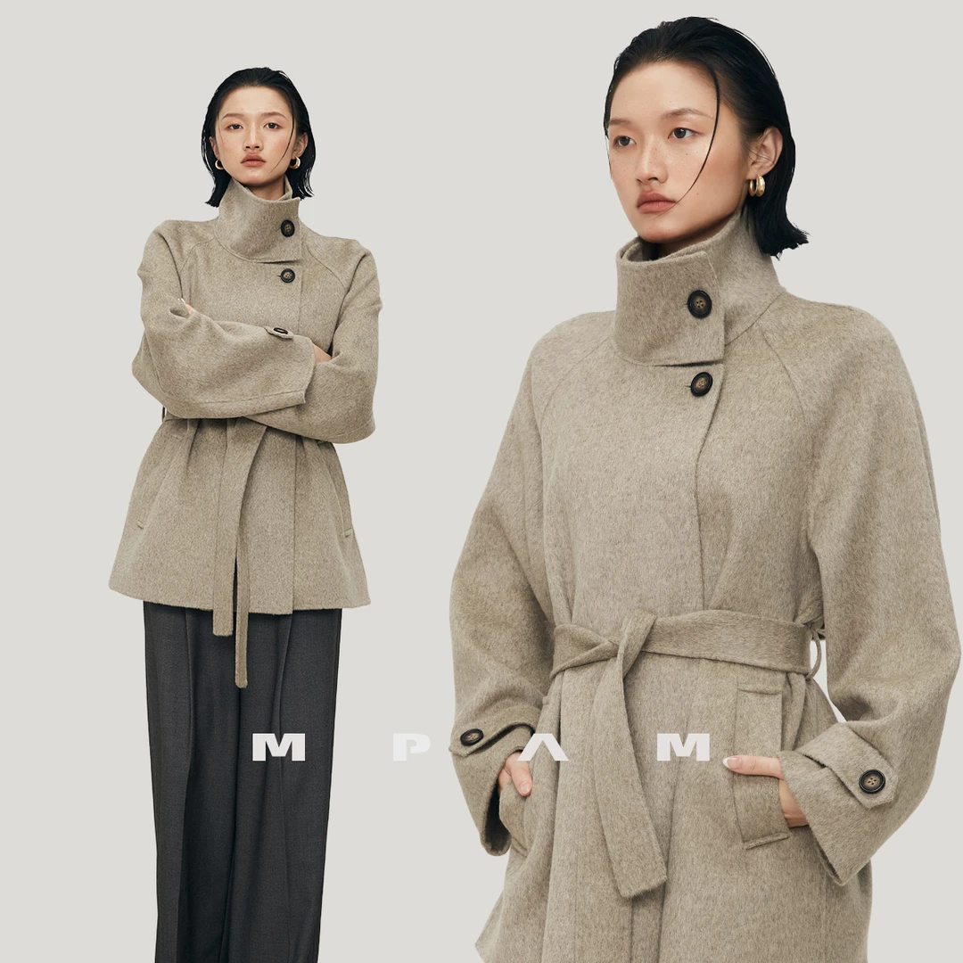 【重百粉丝】MPAM绵羊毛羊绒双面呢大衣女高智感毛呢外套女24916