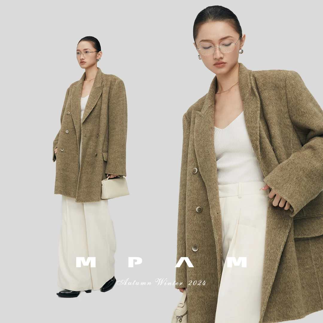 【张胖胖】MPAM老钱风中长款西装外套女秋冬双面毛呢大衣970