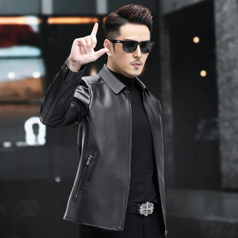 5596YRYM 断码 头层牛皮羽绒服羊毛领加厚休闲海宁真皮皮衣男