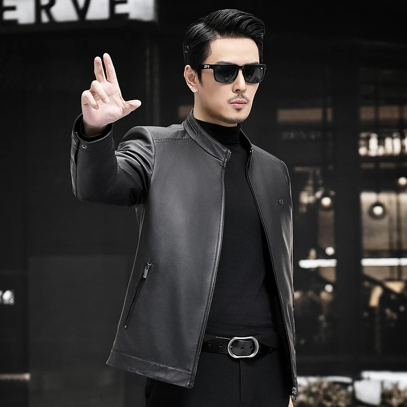 2351YR YZX男士立领绵羊皮真皮白鸭绒可脱卸海宁真皮皮衣加厚男款