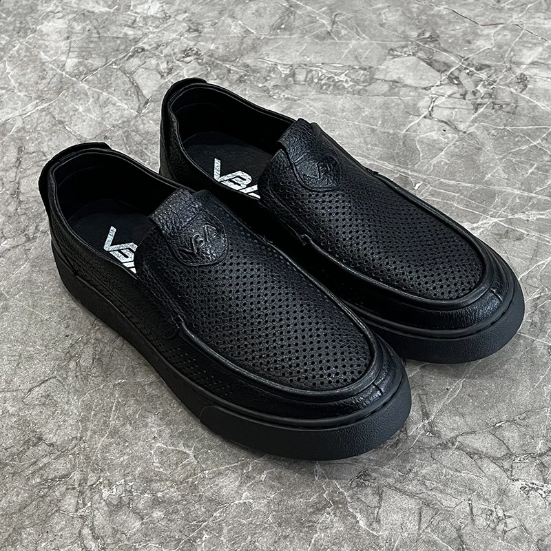 VBA240317 断码 新款男士高档山羊皮休闲时尚网面透气真皮皮鞋