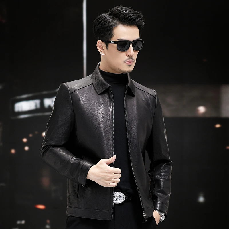 2822 YZX山羊皮翻领单装休闲海宁真皮皮衣短款外套春秋男款商务