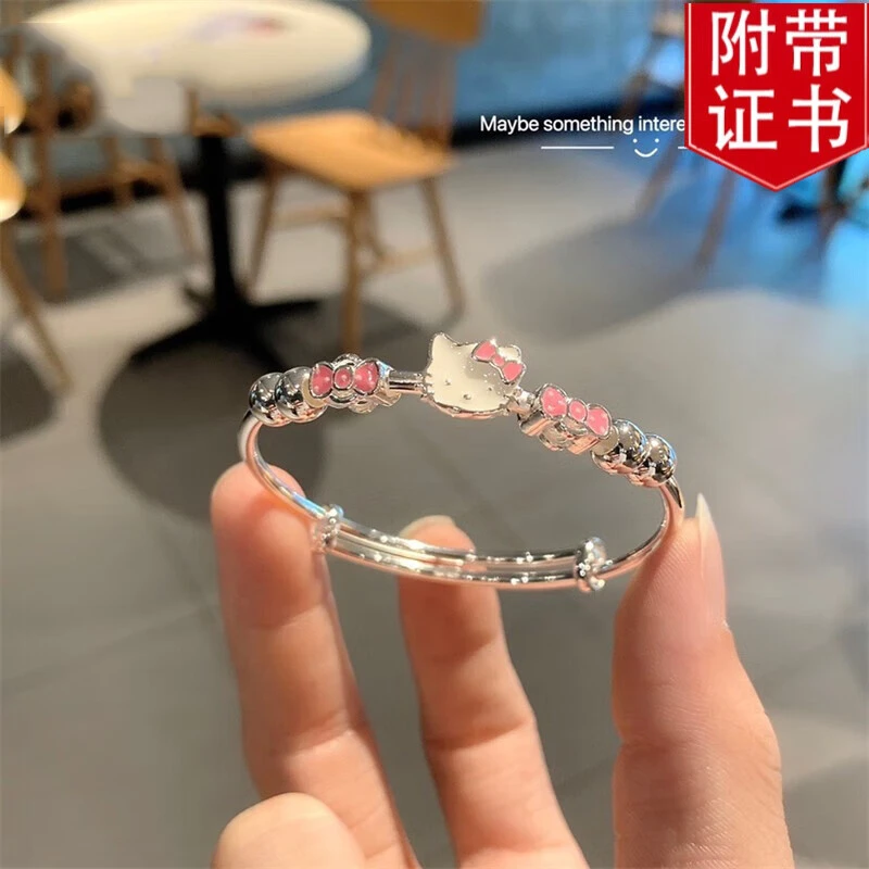 足银手镯 999银手镯卡通可爱滴油kt猫HelloKitty女童粉亲子手镯