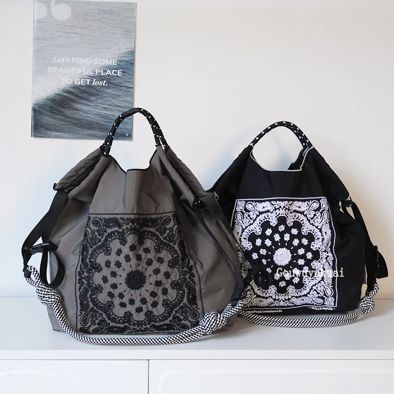 日式ball chain包环保袋高圆圆同款包刺绣尼龙帆布包腰果花购物袋