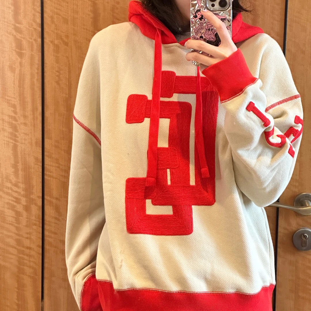 全新未使用  GUCCI 米色双G侧边大logo连帽卫衣