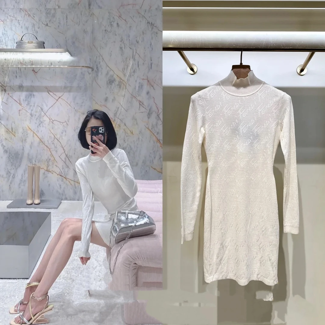 全新未使用 FENDI/芬迪 FENDI/芬迪 暗纹纯色立领长袖连衣裙