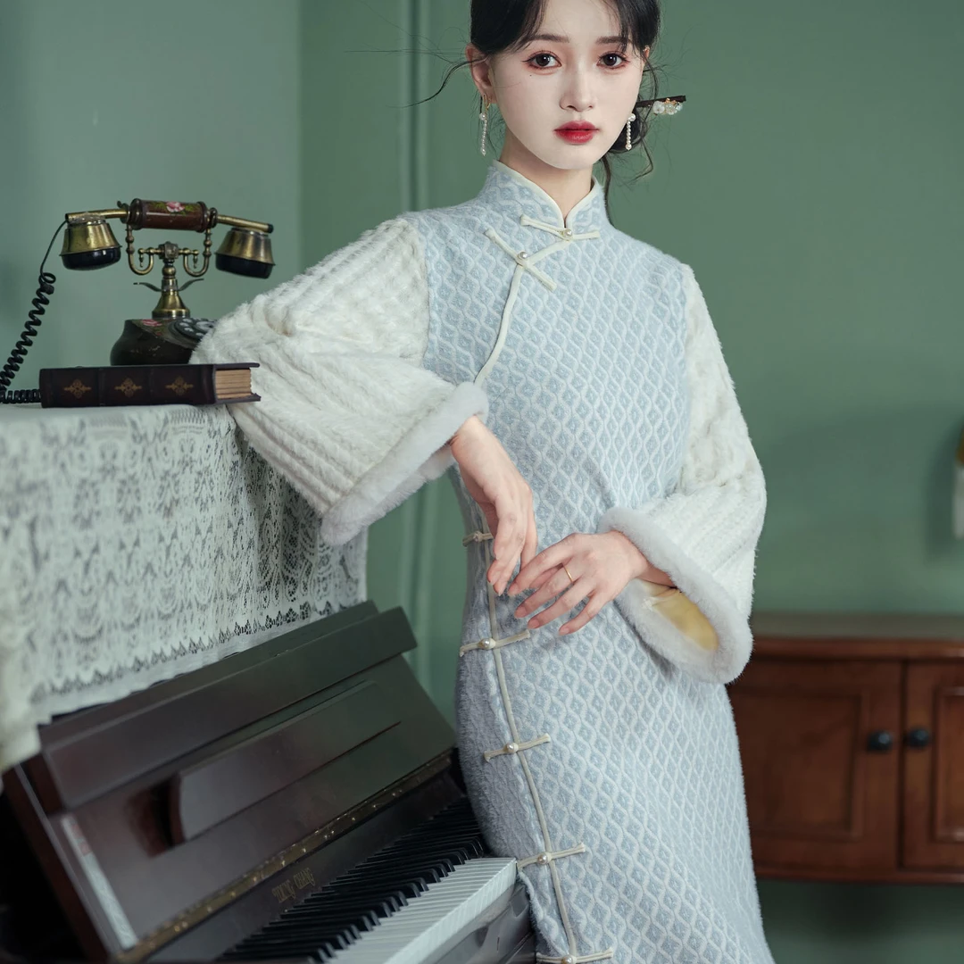 【风清余】2024初秋新款 全开襟小水貂绒面料 长袖日常可入旗袍