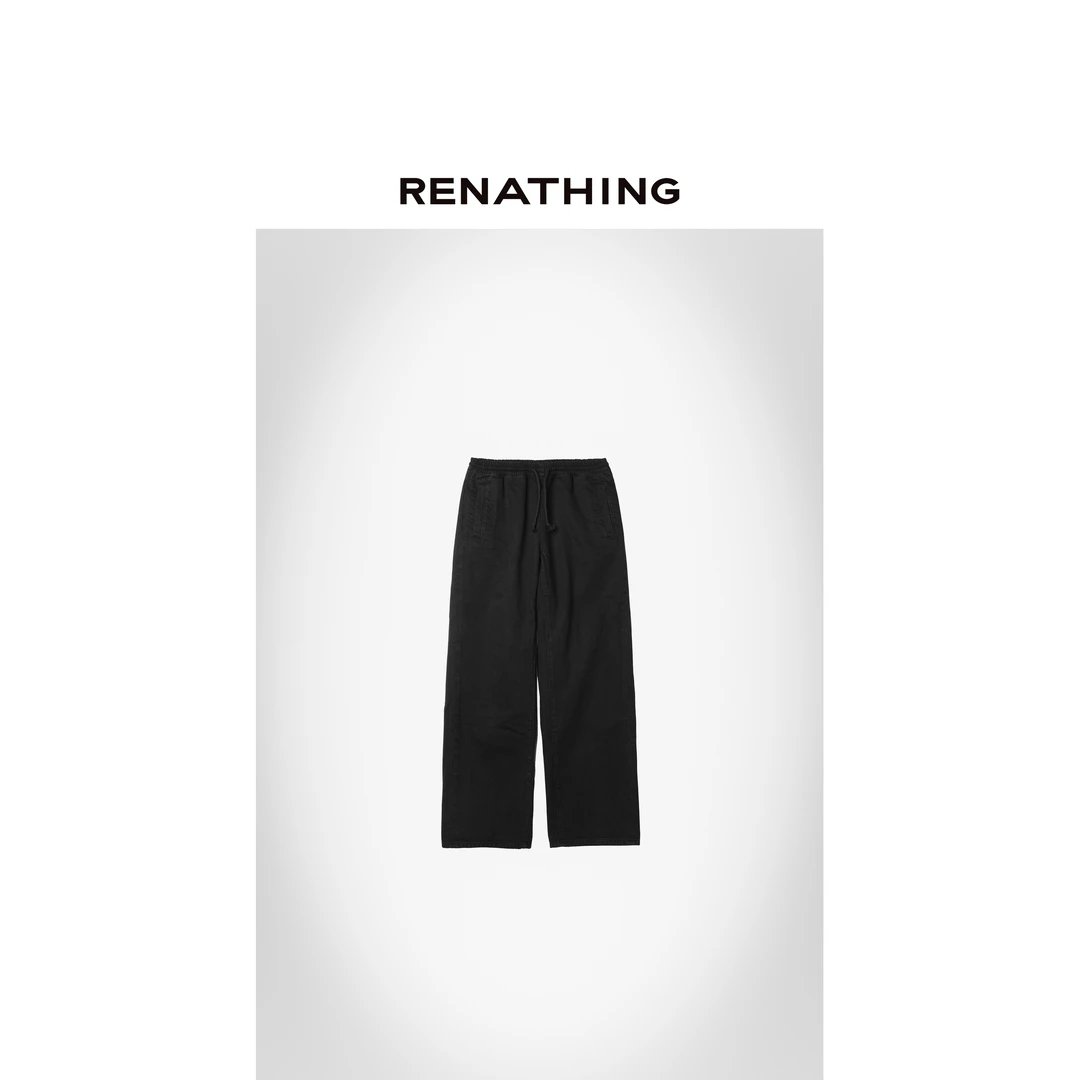 【RENATHING】松紧抽绳阔腿牛仔卫裤