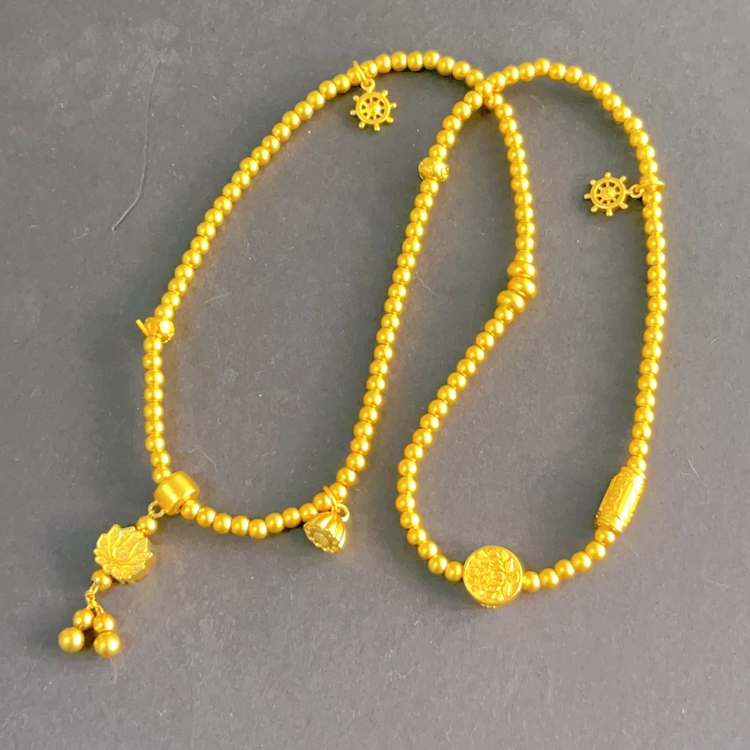 合金手链 三圈珠珠手链项链坠莲花