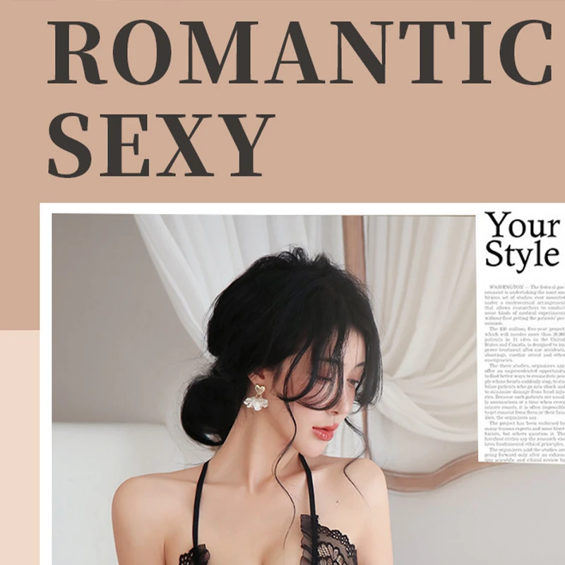 网红同款法式性感吊带背心连体套装纯欲风内衣女蕾丝镂空修身薄款